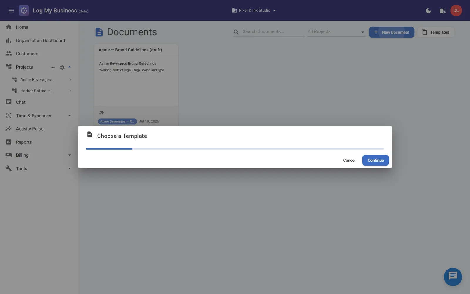 Choosing a document template