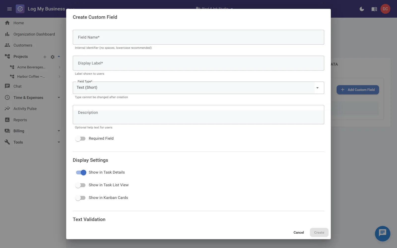 Adding a custom field with a type and display options