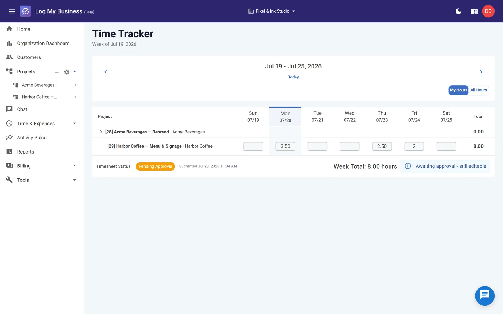 Submitting a weekly timesheet for approval