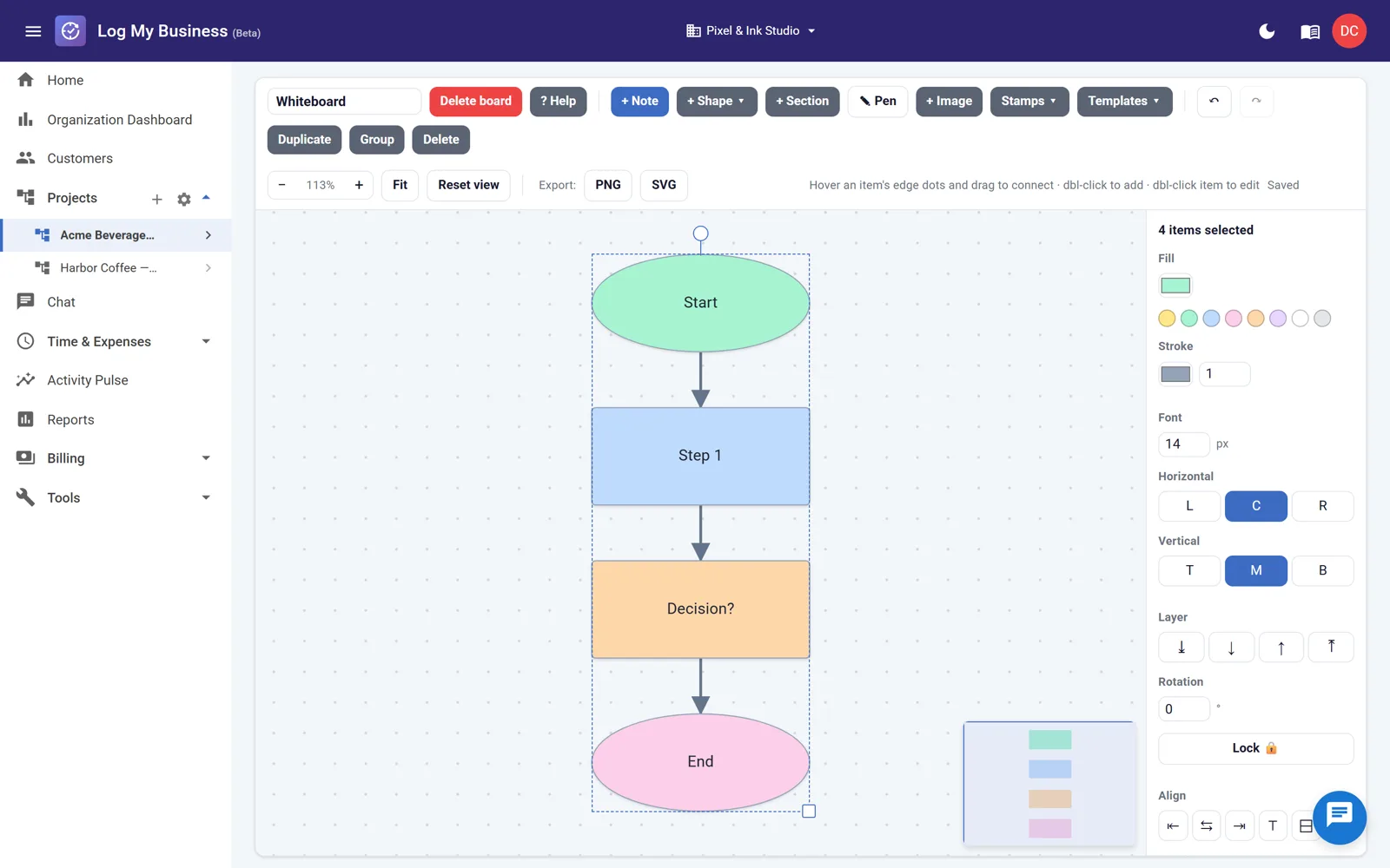 Adding notes and shapes to a whiteboard from the Insert tools